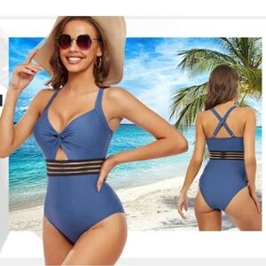 Women's One‎ Piece Blue Swimsuit Monokini NWT Size M